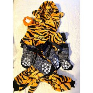 Pet Outfit Bengal Tiger One Piece With Hood Non Slip Socks Size S/M 20 X 17 In